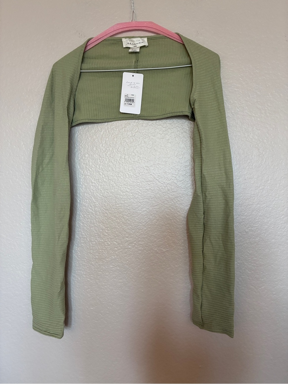 American Threads Size L Matcha Green Ribbed Cropped Bolero Long Sleeve Y2K Chic